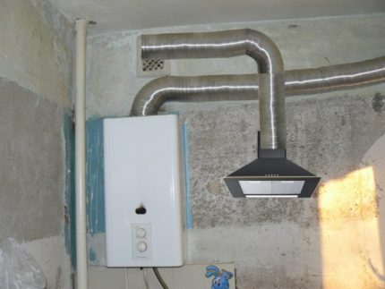 Gas boiler and cooker hood