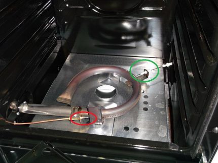 Electric ignition and thermocouple burner