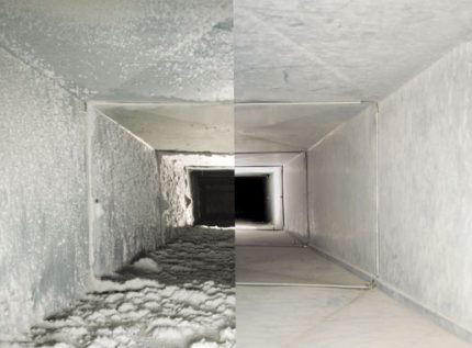 Comparison of duct before and after cleaning