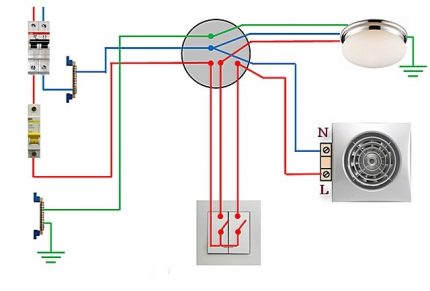 Connection diagram of a 2-key switch to a fan