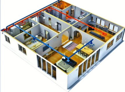Dispozice domu s navrženou ventilací