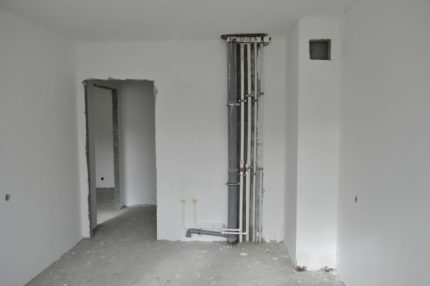 A localização do poço de ventilação do duto no apartamento