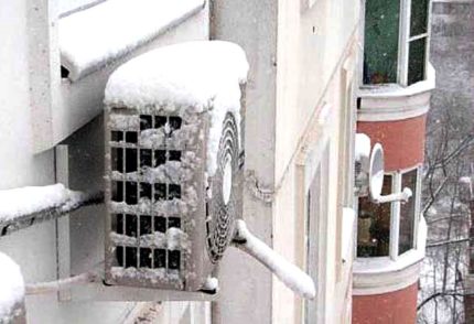 Unidad de aire acondicionado exterior congelado