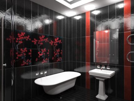 Red and black plastic panel bathroom